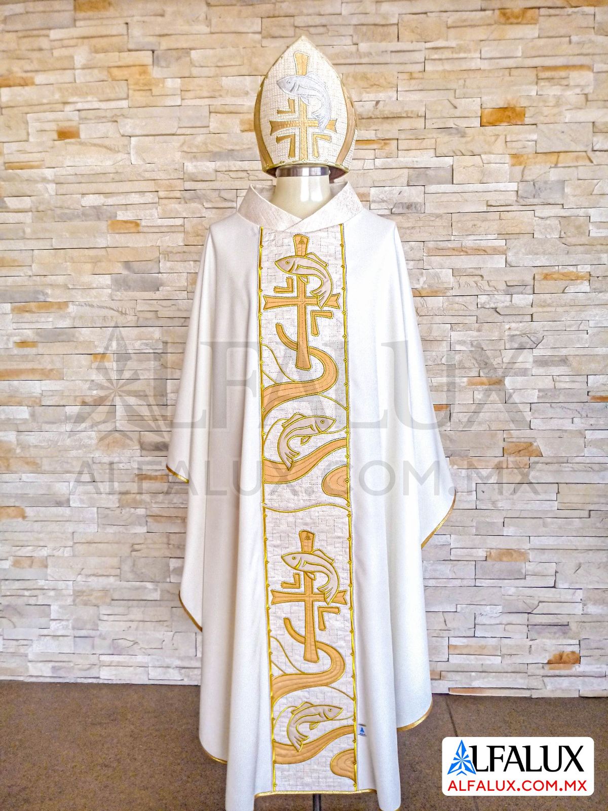 22 PECES Casulla Alfalux Perla Central Brocado Mitra 110 (2)